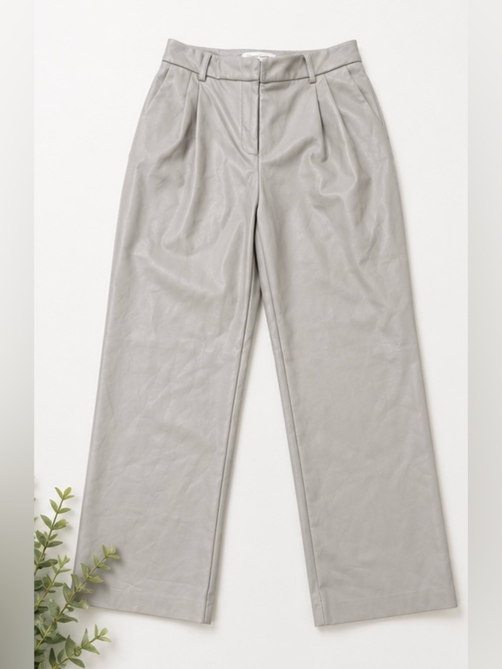 House of Harlow 1960 Vegan Leather Wide Leg Pleated Pants Stone Gray Size 8